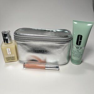 Clinique 7 Day Scrub Lotion+ Lip Gloss Airkiss Pop Full Size Makeup Bag Gift Set